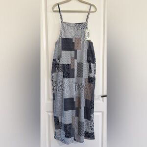YESNO NWT Patchwork Wide Leg Jumpsuit, Medium - Gray Blue.